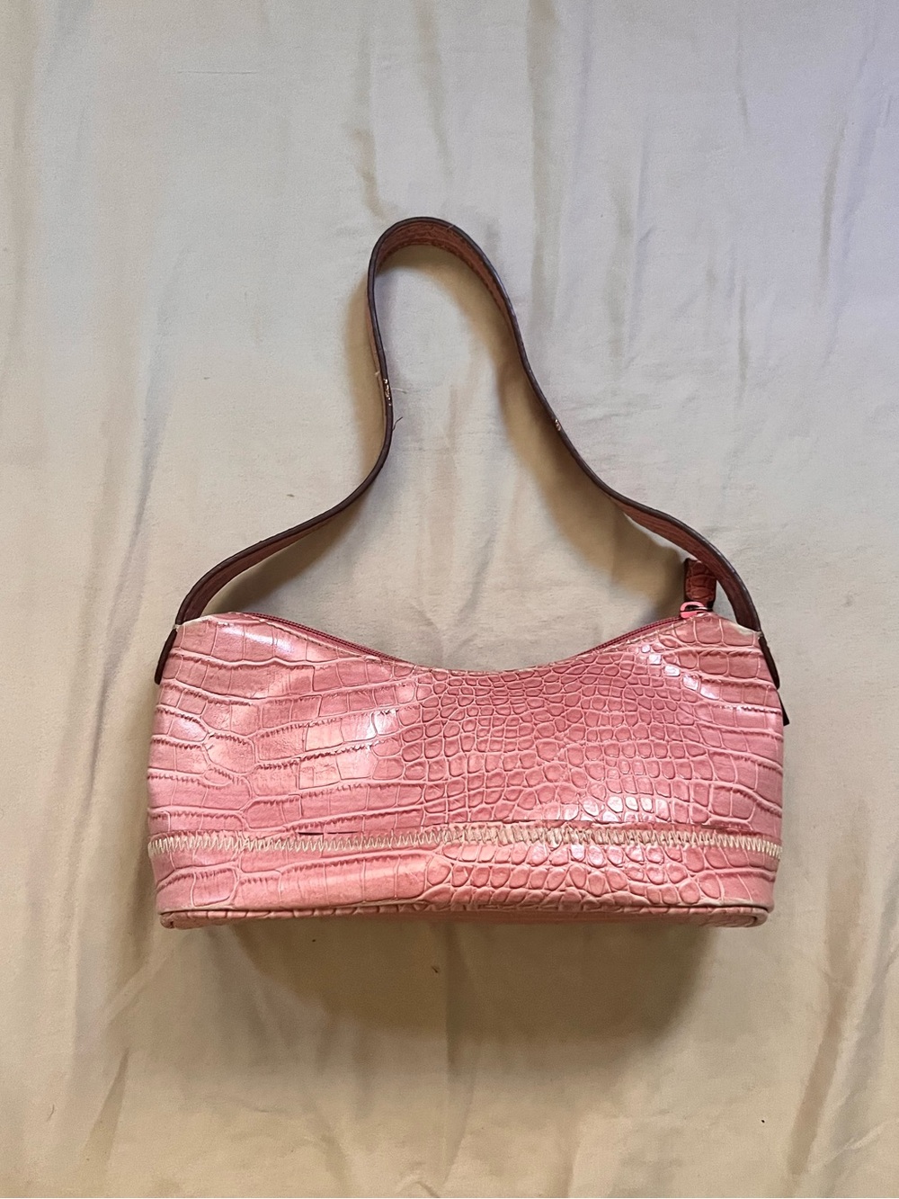 Pink Croc Leather Shoulder Bag